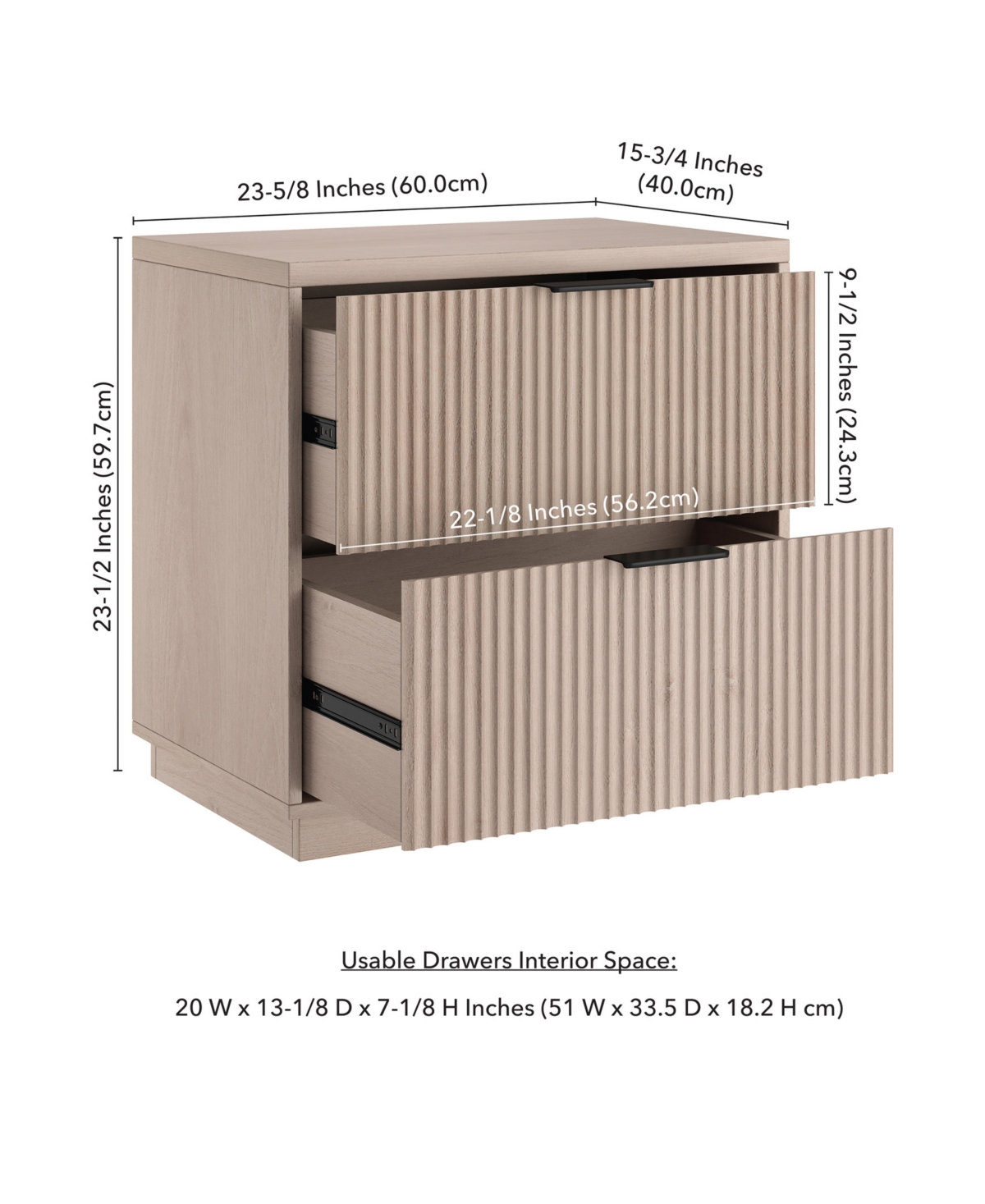 Hudson & Canal Yarden 24" Wide Rectangular Fluted Nightstand