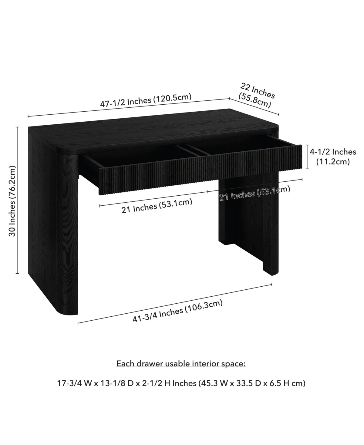 Hudson & Canal Palmera 47.5" Wide Rectangular Fluted Desk