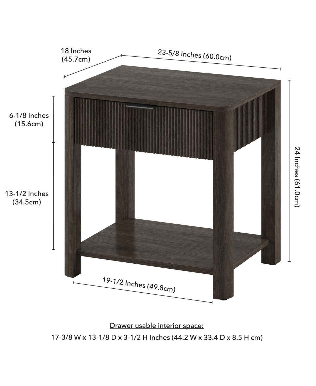 Hudson & Canal Pomona 24" Wide Rectangular Fluted Nightstand