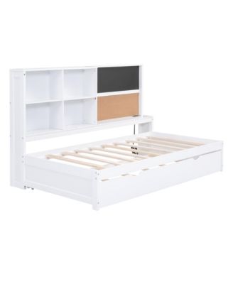 Streamdale Twin Size Daybed with Storage Shelves, Blackboard, Cork board, USB Ports and Twin Size Trundle