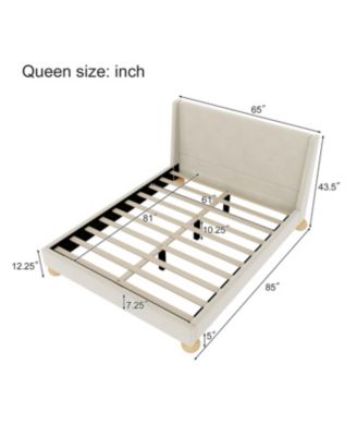 + Queen Size + Velvet Upholstery + Wingback Headboard & Round Wooden Legs + Platform Bed