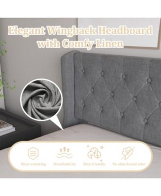 Queen Size Bed Frame with 4 Storage Drawers and Wingback Headboard, Button Tufted Design