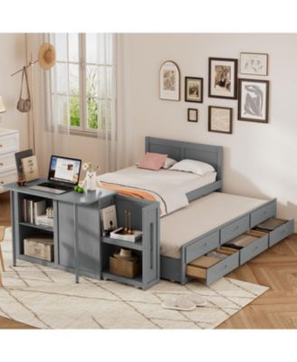 Twin Platform Bed with Desk, Trundle, Shelf, and Drawers