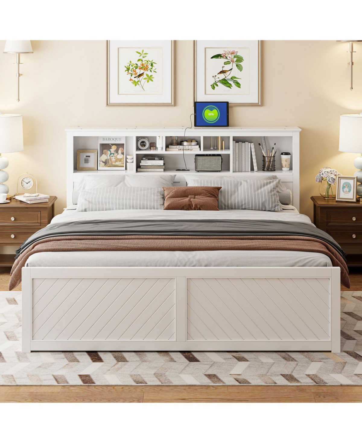 Streamdale Furniture Wood Platform Bed with Multi-storage Headboard, Usb and Drawers