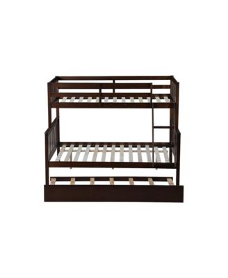 Twin over Full Bunk Bed with Trundle and Ladder, Espresso