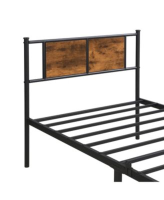 Twin Size metal bedframe, Headboard with wood panel decoration