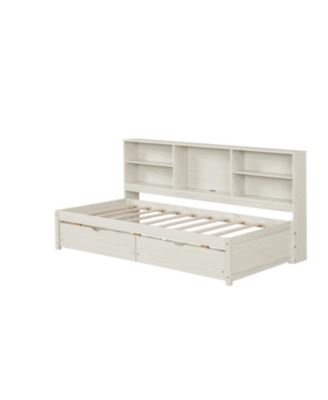 Streamdale Twin Size Bed Frame With Side Bookshelves, Two Drawers, And Built-in USB Port For Creamy White Color