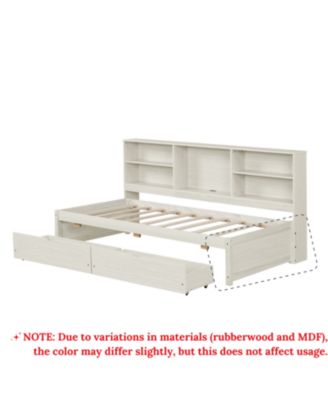 Streamdale Twin Size Bed Frame With Side Bookshelves, Two Drawers, And Built-in USB Port For Creamy White Color