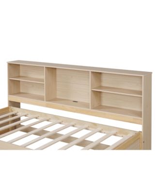 Twin Size Bed Frame With Side Bookshelves, Two Drawers, And Built-in USB Port