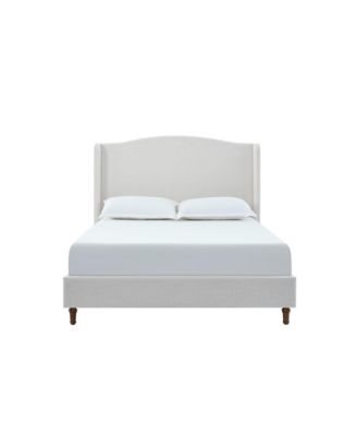 Hannah Queen Wingback Bed, Ivory Textured Chenille, Tall 54" Headboard, No Box Spring Required