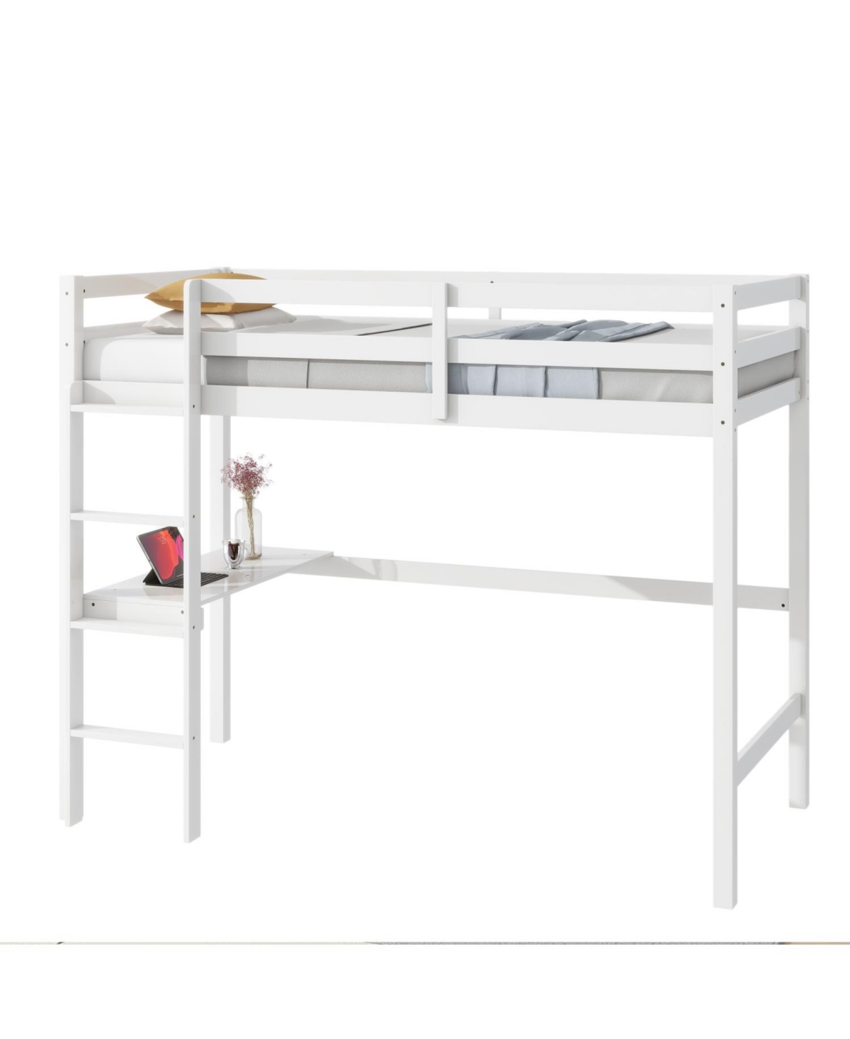 Streamdale Furniture Streamdale Twin High Loft Bed, Rubber Wood Loft Bed with Safety Guardrail, built-in desk, ladder