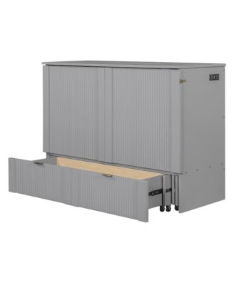  Full Size Murphy Bed with drawer and a set of Sockets & USB Ports, Pulley Structure Design, White