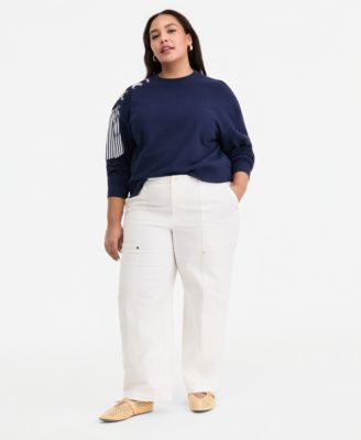 Trendy Plus Size Ribbon-Trim Crewneck Sweatshirt