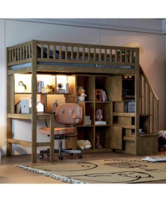 Twin Loft Bed with Desk Storage and Stairs