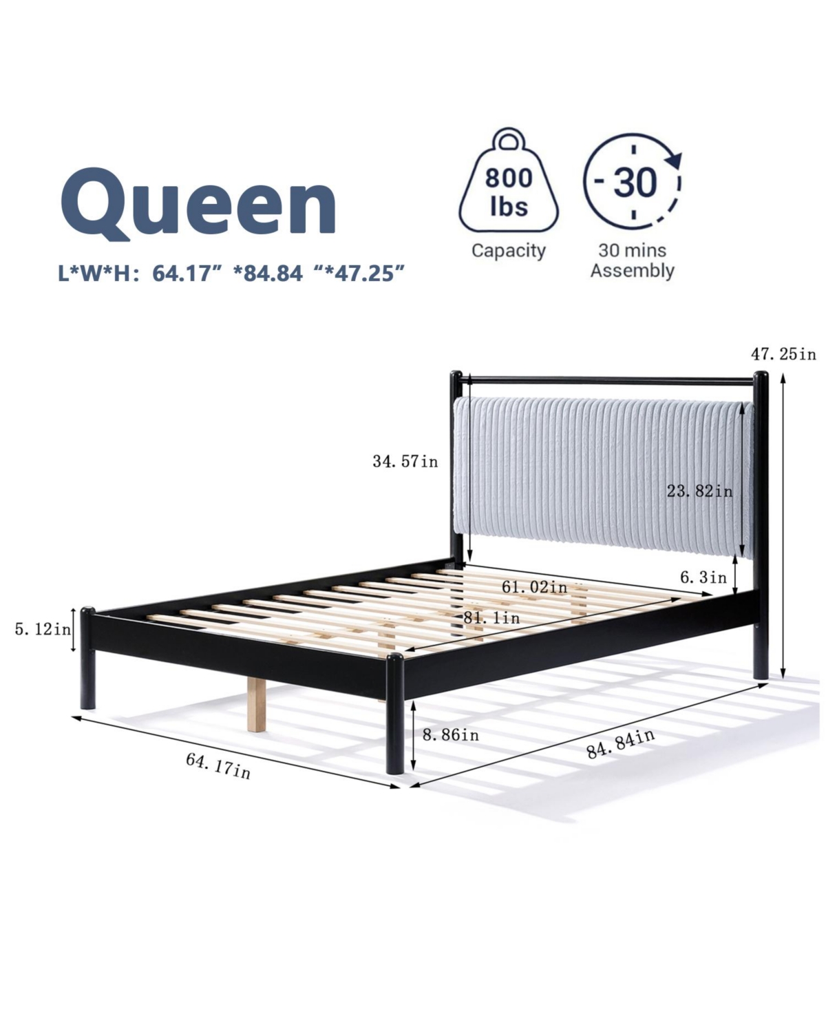 Streamdale Furniture Wood Bed Frame with Headboard