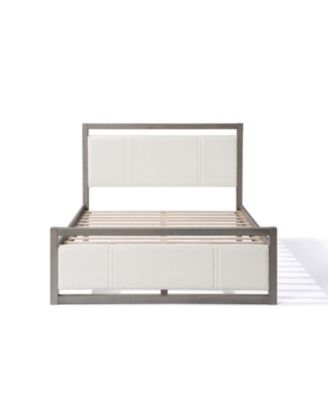 Queen Bed with Boucle Fabric Headboard Wood Frame