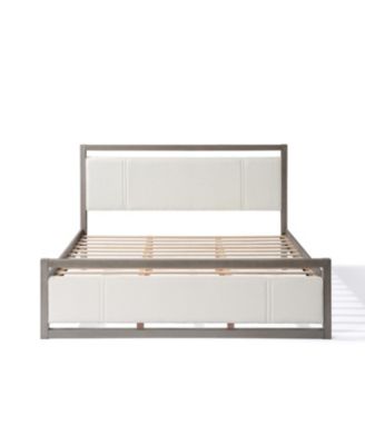 King Bed with Boucle fabric Headboard Wood Frame