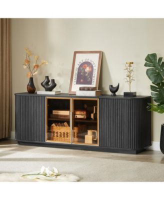 64" Wavy TV Cabinet with Tempered Glass Door