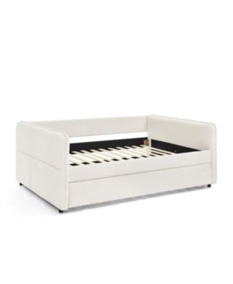 Boucle Daybed with Trundle Full Size Beige