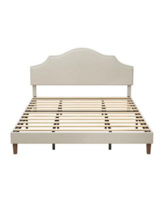 King Upholstered Platform Bed with Adjustable Headboard Beige