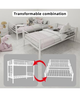 Twin Over Twin Metal Bunk Bed with Ladders & Guardrail