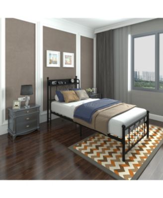 Twin Bed Frame with Charging & LED Light