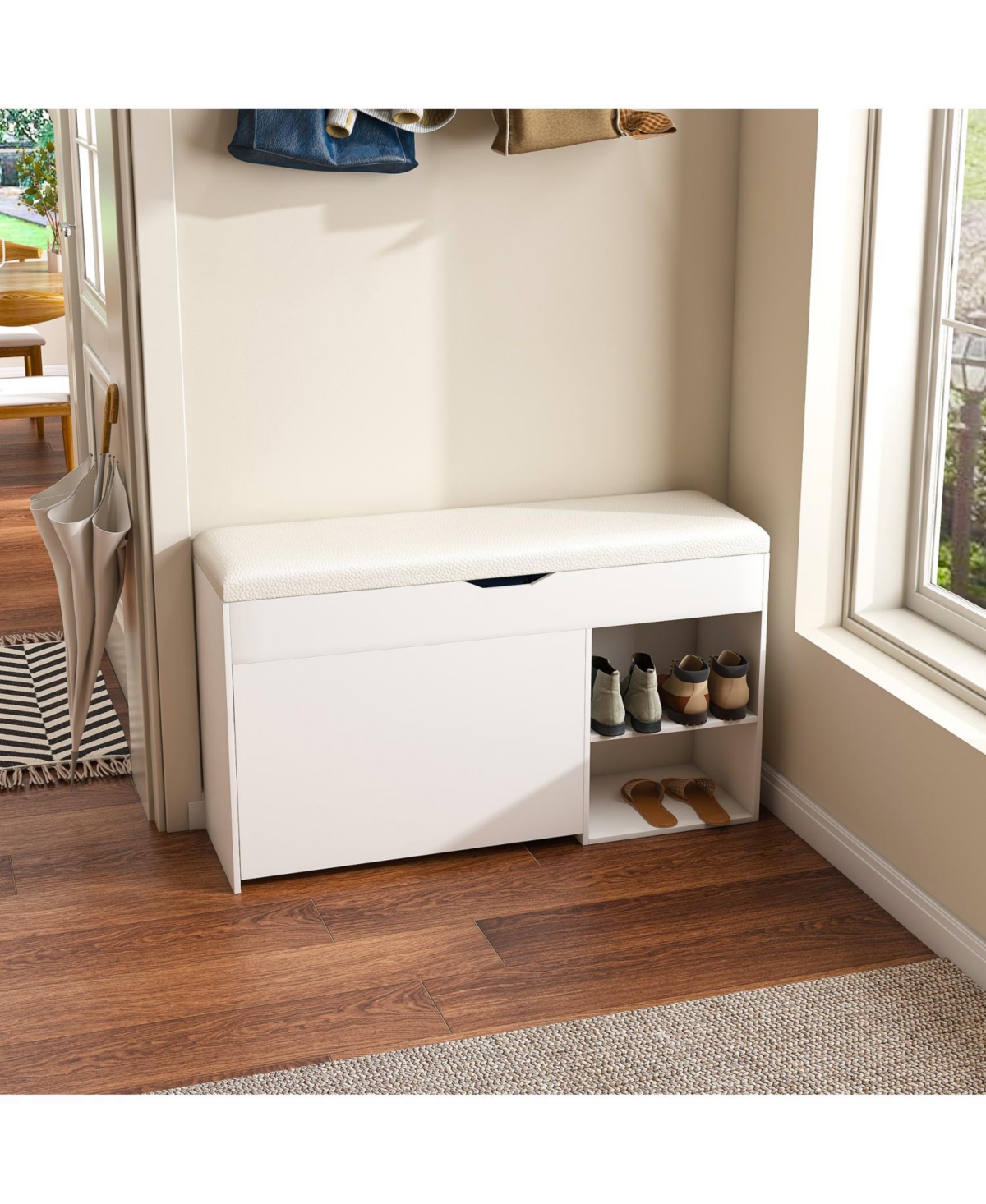 Streamdale Furniture Entryway Bench Shoe Storage Flip-Up Drawers Hidden Cabinet White