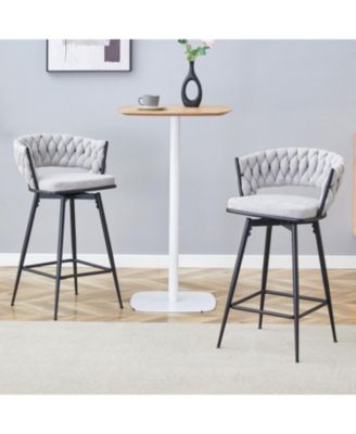Swivel Bar Stools - Light Gray Linen & Black Iron (Set of 2)