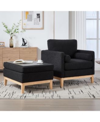 Farmhouse Upholstered Accent Chair & Ottoman