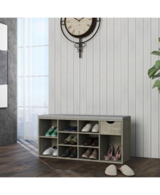 Storage Bench with Cushion Drawer & Shoe Rack