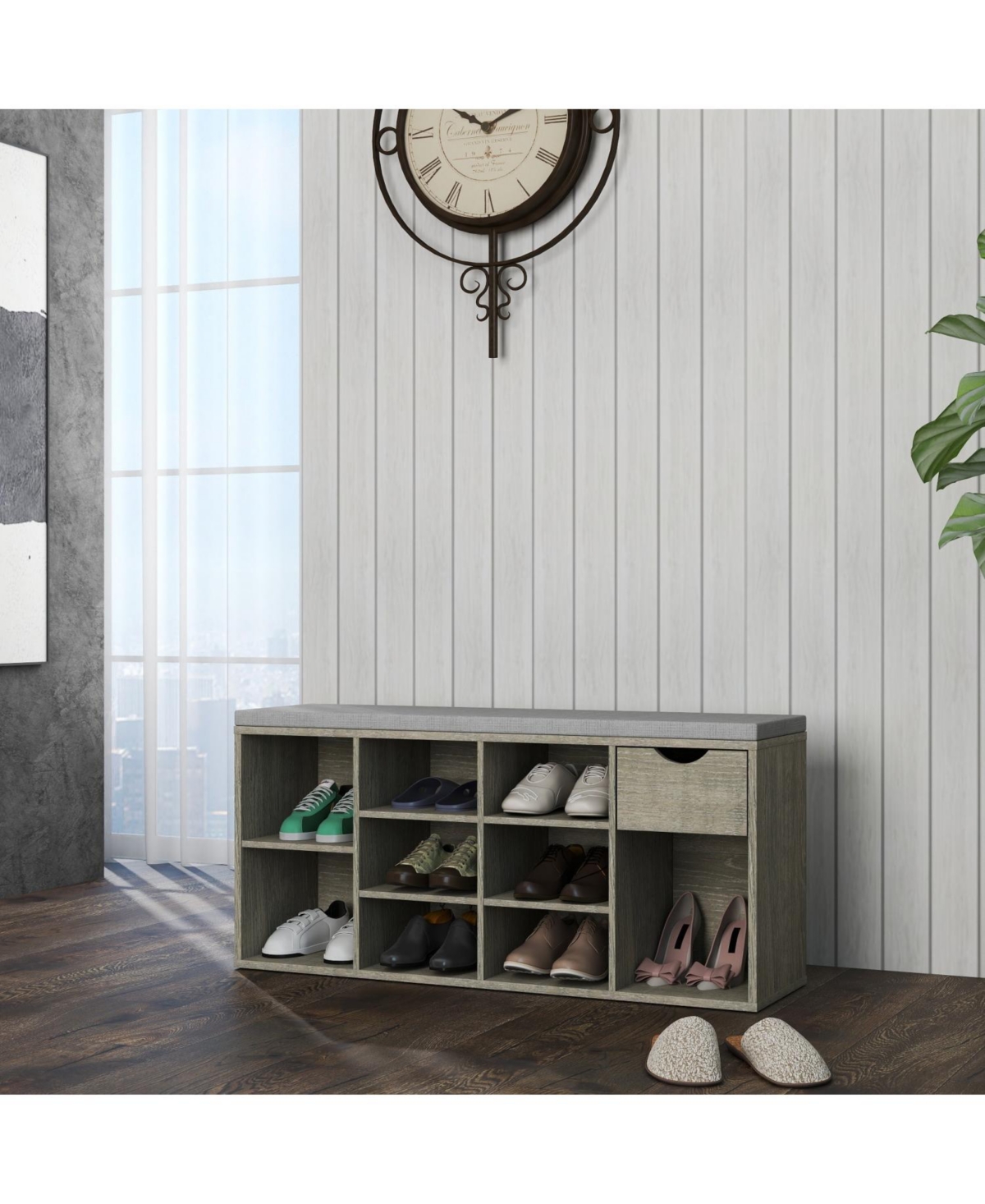 Streamdale Furniture Storage Bench with Cushion Drawer & Shoe Rack