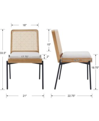 Mid-Century Linen Dining Chairs Rattan Back (Set of 2)