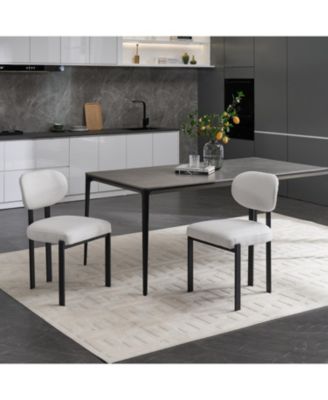Boucle Dining Chairs Set of 2 Black Metal Legs