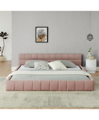 King Upholstered Platform Bed Frame with Headboard - Pink