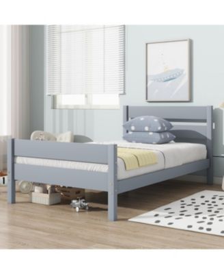 Twin Bed with Headboard and Footboard Rubber Wood Bed