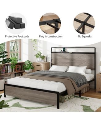 Full Bed Frame with LED Headboard & USB