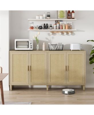 Rattan Buffet Cabinet - 70" 4-Door Sideboard