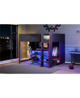 Gaming Loft Bed with Desk, Wardrobe & LED