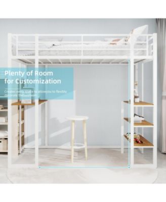 Iron Loft Bed with L-Shaped Desk and Stairs