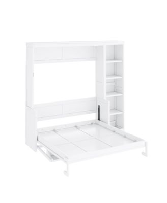 Full Size Wood Murphy Bed with Desk and Bookshelf