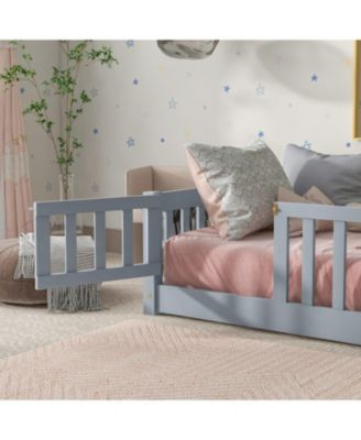 Twin Floor Bed with Fence & Door, Grey