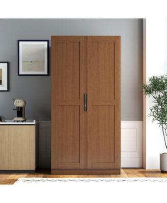 Walnut Kitchen Pantry Cabinet with Doors & Shelves