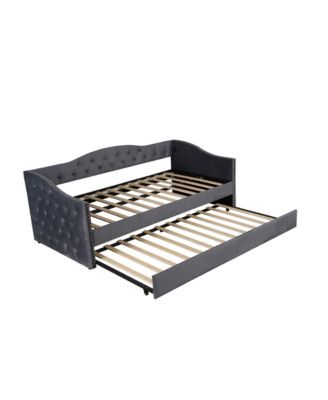  Twin Upholstered Daybed with Trundle, USB, Velvet