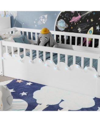 Twin Montessori Floor Bed with Rails, Shelf, Light