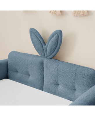 Twin Upholstered Bed- Rabbit Ears, Rail & Pocket, Boucle, Sky Blue