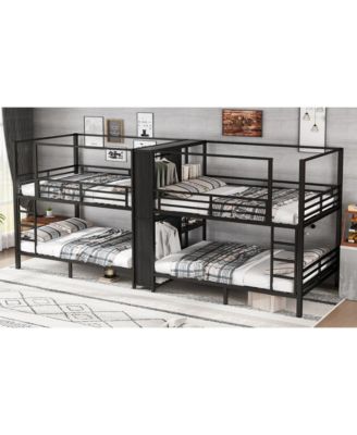 Quadruple Metal Bunk Bed w/ Storage & Wardrobe