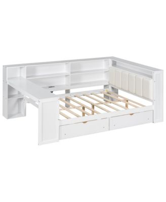 Streamdale Full Platform Bed- Storage, Charging, LED, Desk, Upholstered Headboard