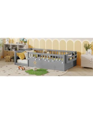 Montessori Floor Bed with Rails, Shelf & Light
