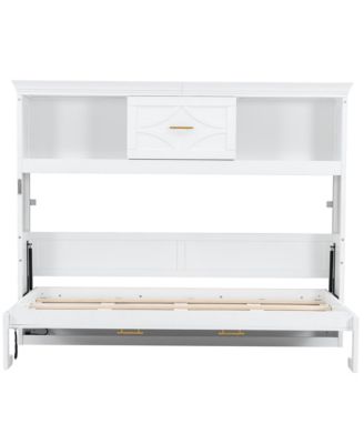 Twin Size Murphy Bed with Charging Station and a Drawer, White