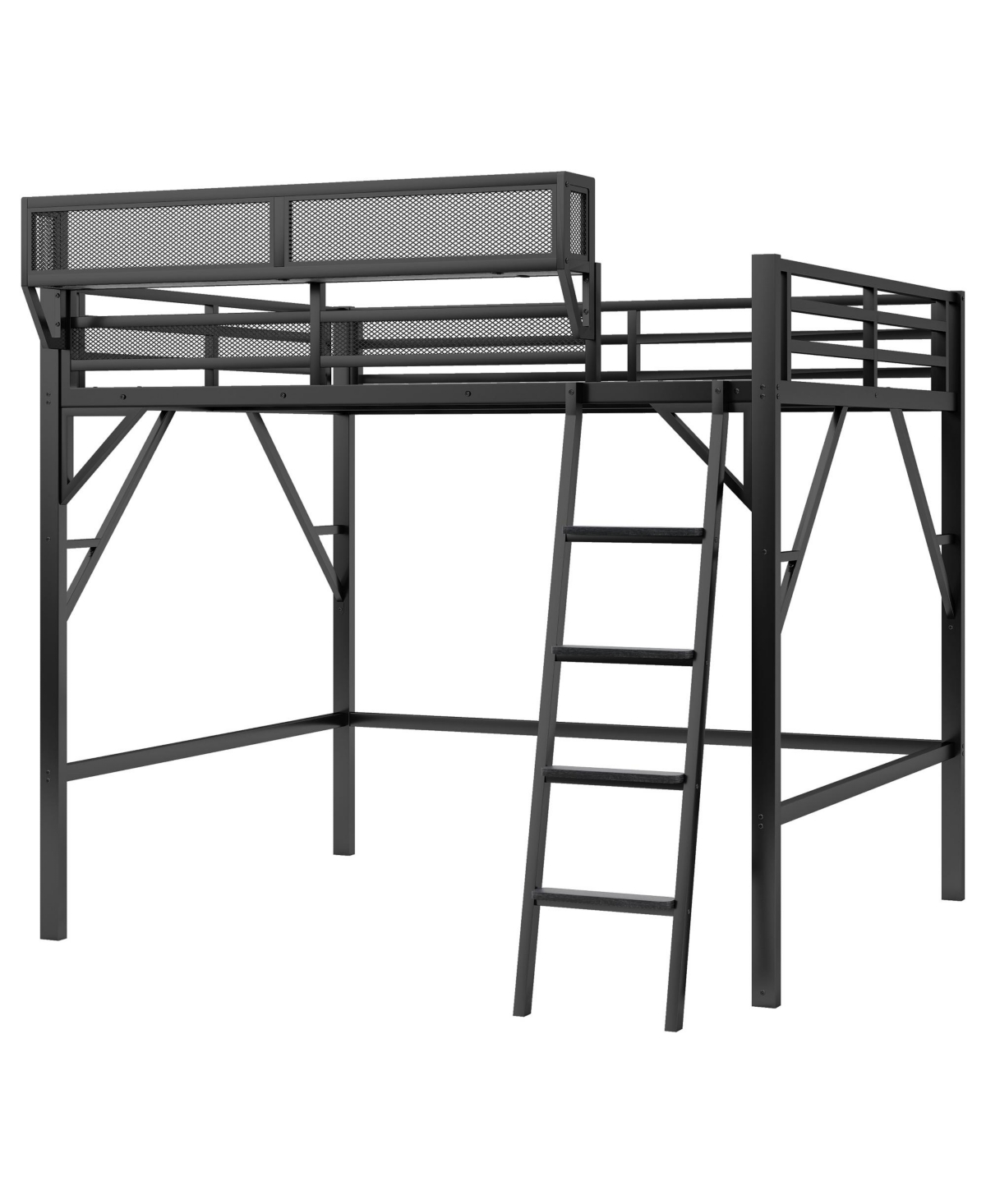 Streamdale Furniture Queen Loft Bed with Shelves, Metal Frame